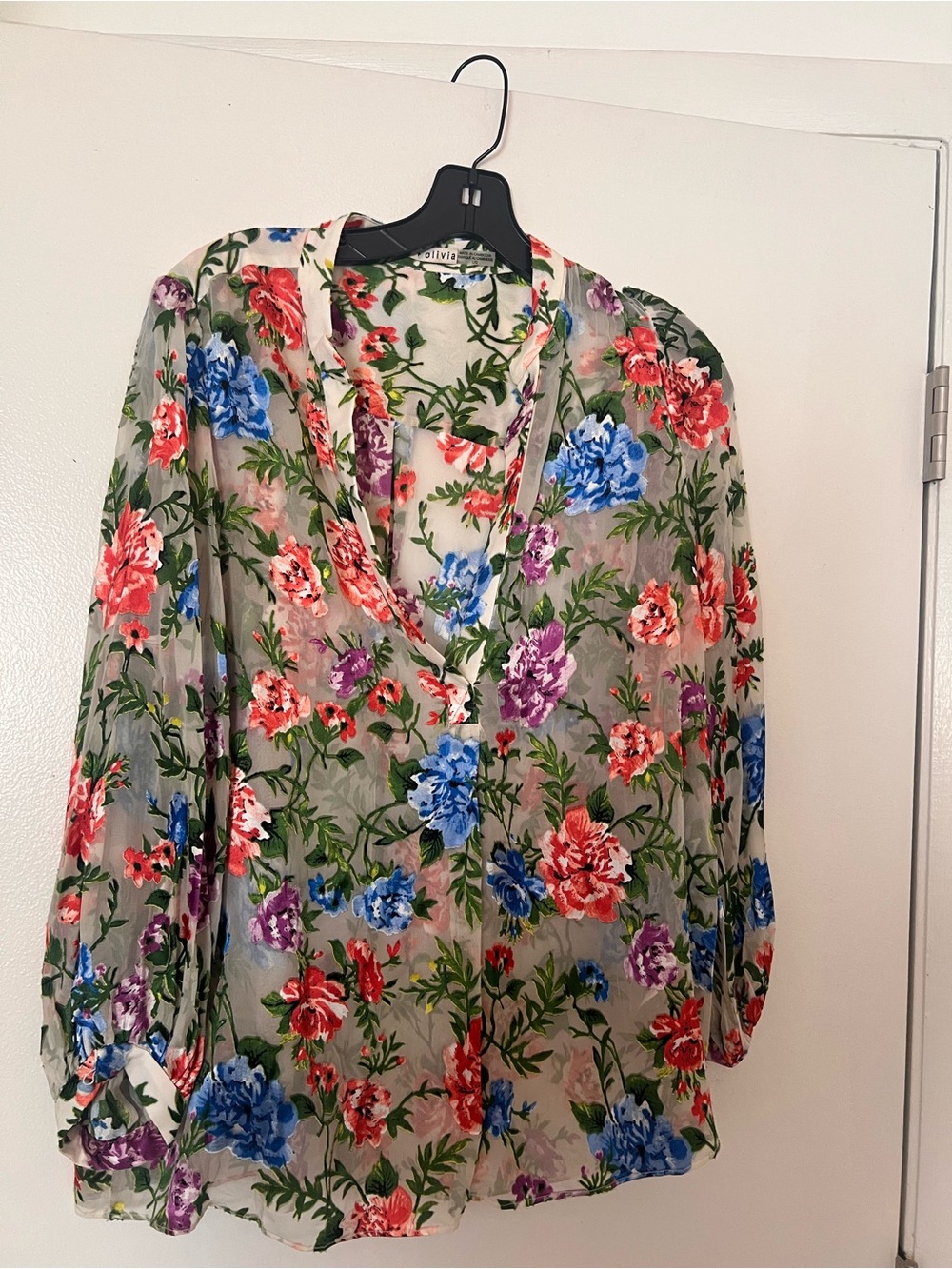 Alice + Olivia Sheer Floral Blouse in Multicolor Floral